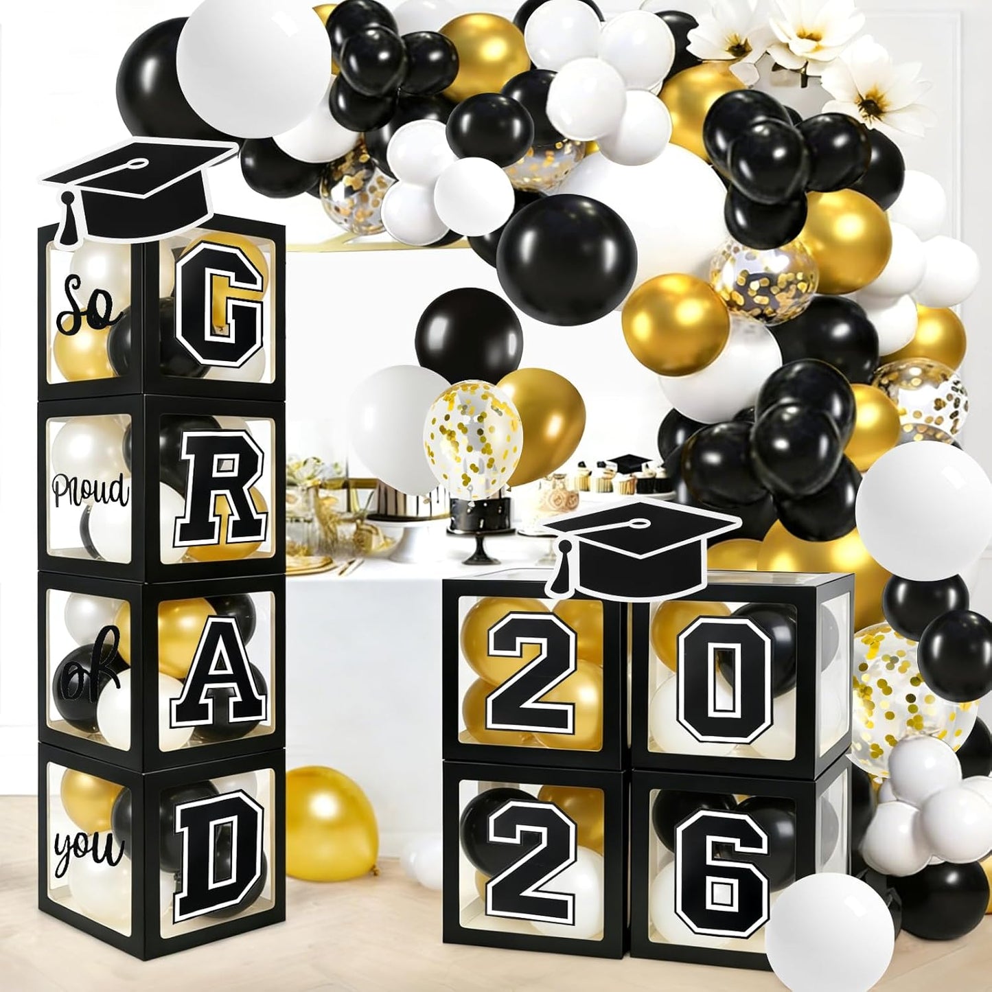Graduation Decorations 2026 Graduation Party Decorations Set of 4 Boxes with 129pcs Balloons Arch Garland Kit Party Supplies for Any Grades Blue
