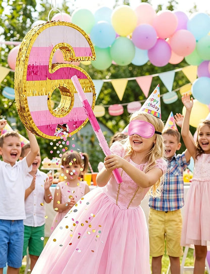 Number 5 Piñata with Stick, Blindfold & Confetti-Pink Piñata for Birthday Parties, Complete Party Game Set for Kids Girls-Gradient Pink Birthday Decor with Fillable Design(Small, 16.5 x 11.5 x 3 In)