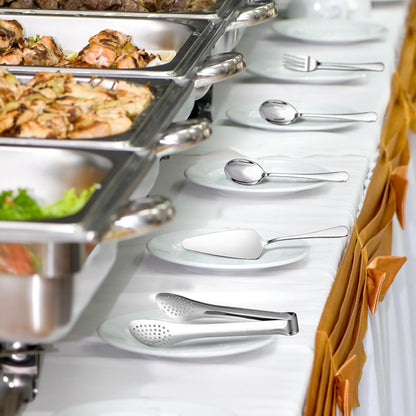 10PCS 18/8 Stainless Steel Serving Utensils Set for Parties, Kitchen Serving Tools-Include Serving Spoons, Slotted Spoons, Serving Forks Tongs Soup Ladle, Cake Pie Server for Buffet, Wedding