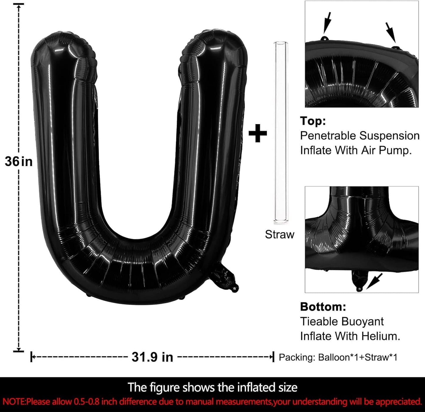 Lovoir 40 Inch Large Black Letter A Balloons Big Size Jumbo Mylar Foil Helium Balloon for Birthday Party Celebration Decorations Alphabet Black A
