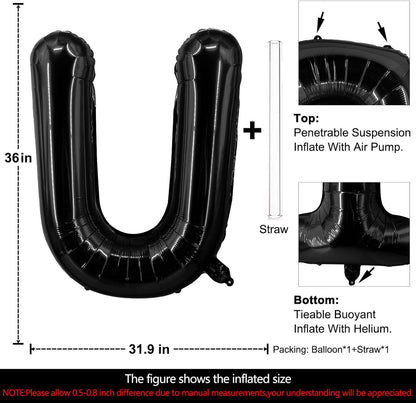 Lovoir 40 Inch Large Black Letter A Balloons Big Size Jumbo Mylar Foil Helium Balloon for Birthday Party Celebration Decorations Alphabet Black A