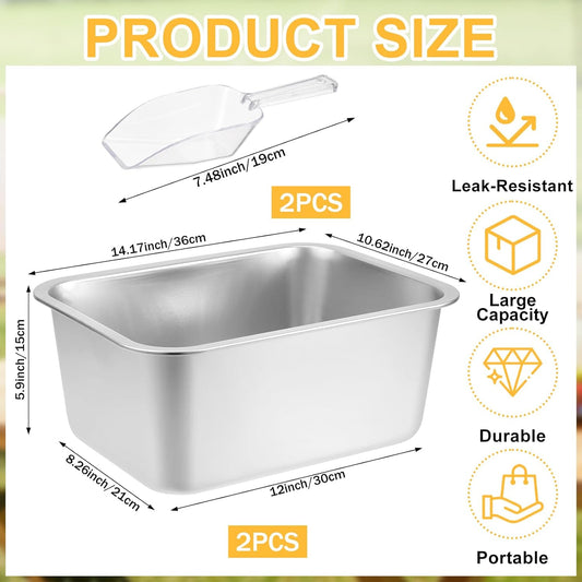 2 Pack Large Strainless Steel Beverage Tub with 2 Ice Scoops, Beer Ice Bucket Drink Cooler Beer Champagne Bucket Drink Chiller Tub Ice Cube Bin for Freezer Cocktails Wine Cooling Mimosa Bar Supplies