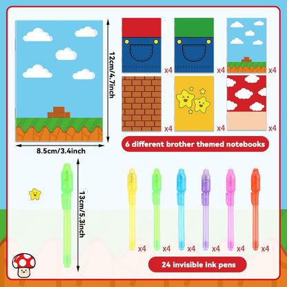 48Pcs Invisible Ink Pen with Anime Themed Notepads Animation Party Favors Spy Pens Magic Marker with Light Red White Video Game Mini Notebook for Birthday Gifts Goodie Bags Stuffers