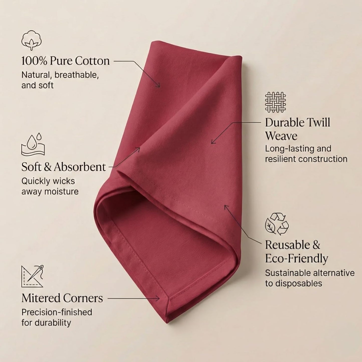 ACCENTHOME Natural Cotton Linen Napkin Set of 12 18x18 inch Dinner Napkins - Washable Soft Premium Hotel Quality Reusable Hemmed Edges Napkins Perfect Table Linens for Family Dinners, Weddings