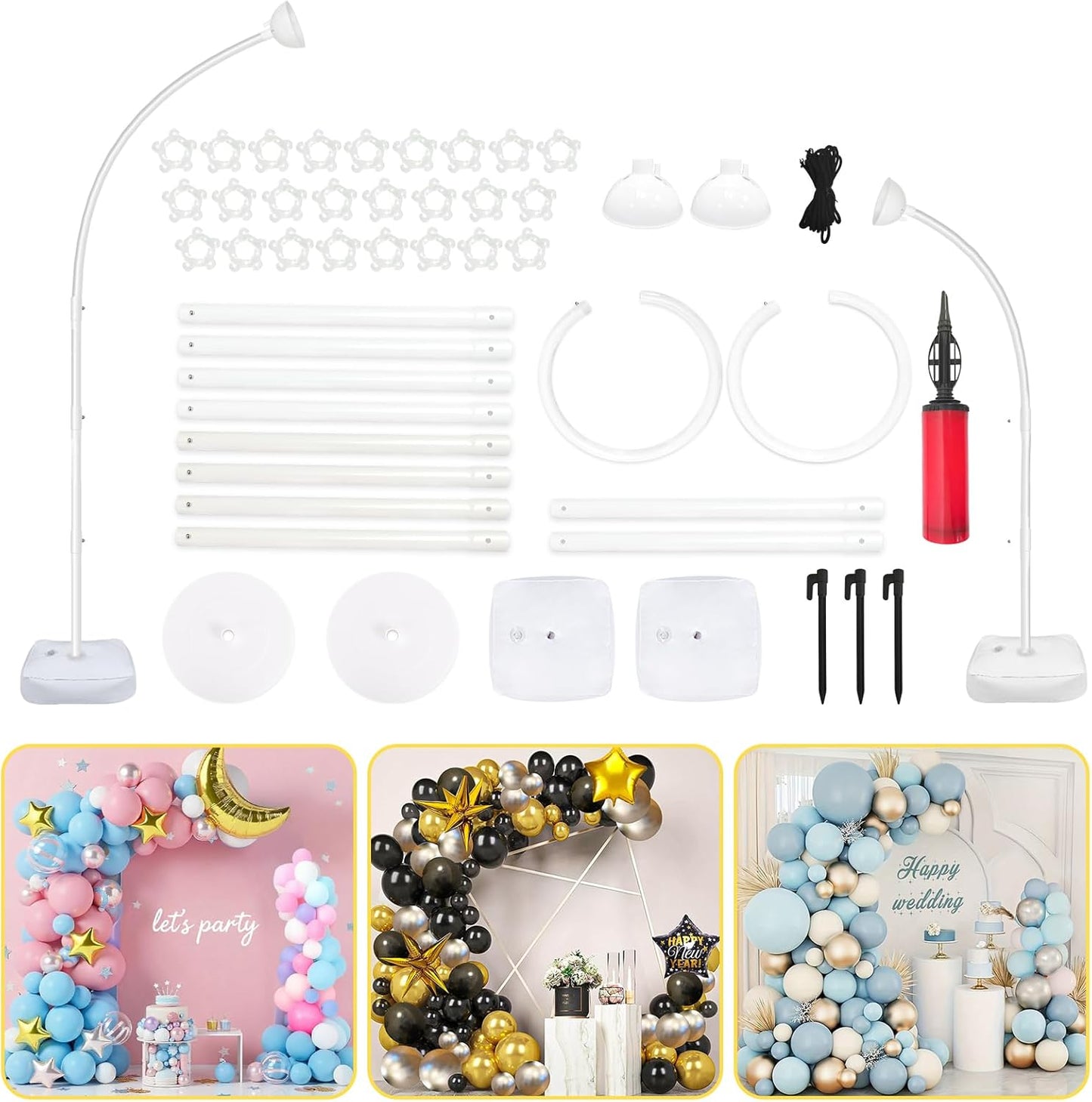AerWo Balloon Arch Kit with Balloon Pump Electric, 8.2FT & 5FT Half Balloon Arch Stand with Base, Free Bending Balloon Stand Kit for Wedding Birthday Party Baby Shower Graduation Decorations