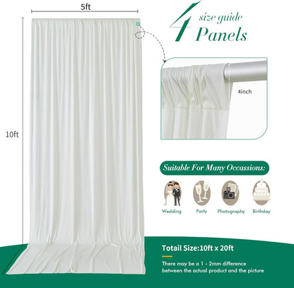10 ft x 10 ft Wrinkle Free White Backdrop Curtains for Wedding Parties, Polyester Photography Backdrop Drapes for Birthday Parties Stage Backdrop Stand, 2 Panels 5x10FT Background Curtains