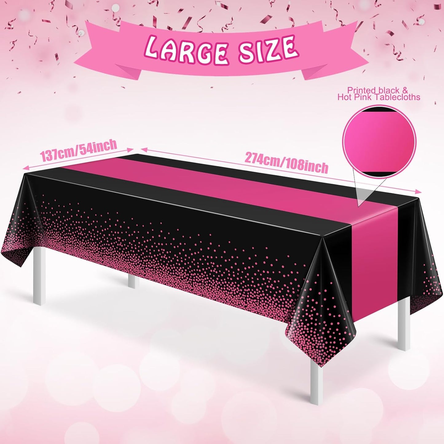 MASHAN 3Pcs Black and Red Tablecloth Party Decorations,Plastic Black Table Cloth Printed Red Table Runner Disposable Rectangle Cover for Birthday Weeding Anniversary Graduation Party,54 x108 Inch