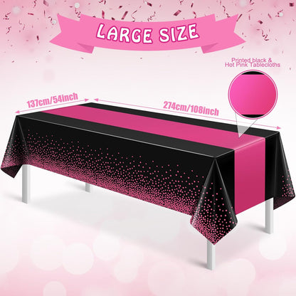 MASHAN 3Pcs Black and Red Tablecloth Party Decorations,Plastic Black Table Cloth Printed Red Table Runner Disposable Rectangle Cover for Birthday Weeding Anniversary Graduation Party,54 x108 Inch