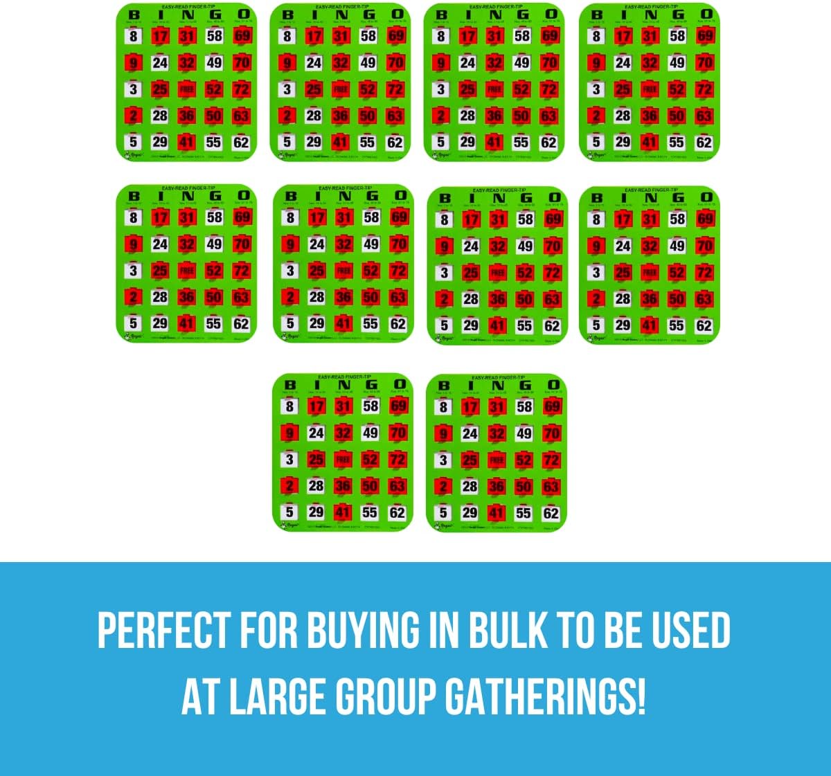 Regal Bingo - Shutter Slide Bingo Cards Only - 8” x 9” - 5-Ply Green Cardstock - Easy to Read - No Duplicates - Red Sliding Windows - Perfect for Large Groups, Bulk Purchasing
