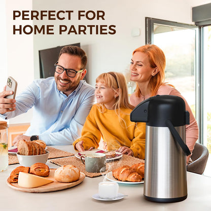 Coffee Carafe for Keeping Hot - Gezoss 102OZ / 3L Airpot Coffee Dispenser with Pump - Large Coffee Carafe for Hot Drinks Tea Liquid - Insulated Stainless Steel Hot Water Beverage Urn for Parties