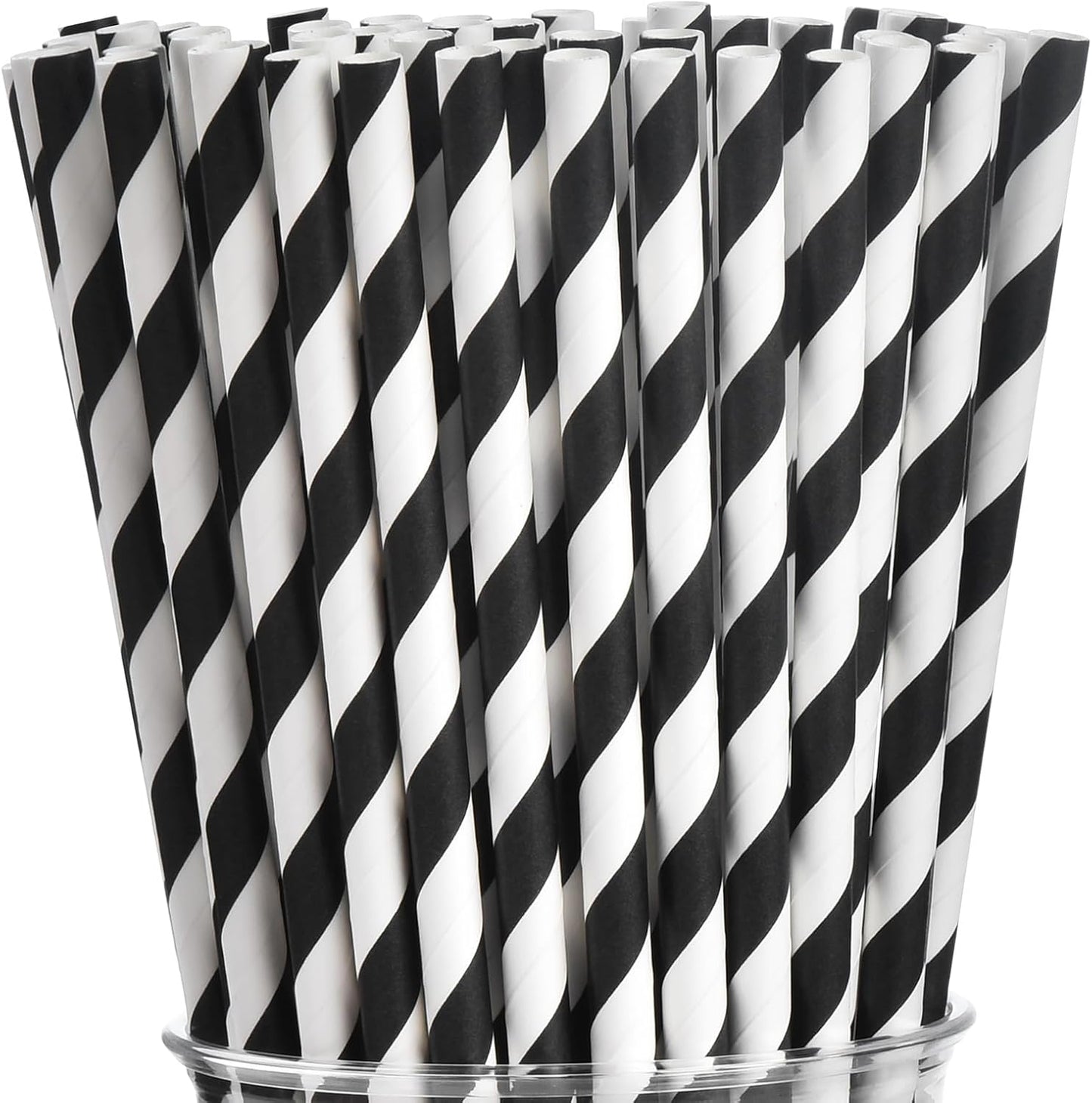 ALINK 100 White and Gold Striped Paper Straws, Biodegradable Disposable Drinking Straws for Birthday, Bridal/Baby Shower, Christmas, New Year, Party Decoration Supplies