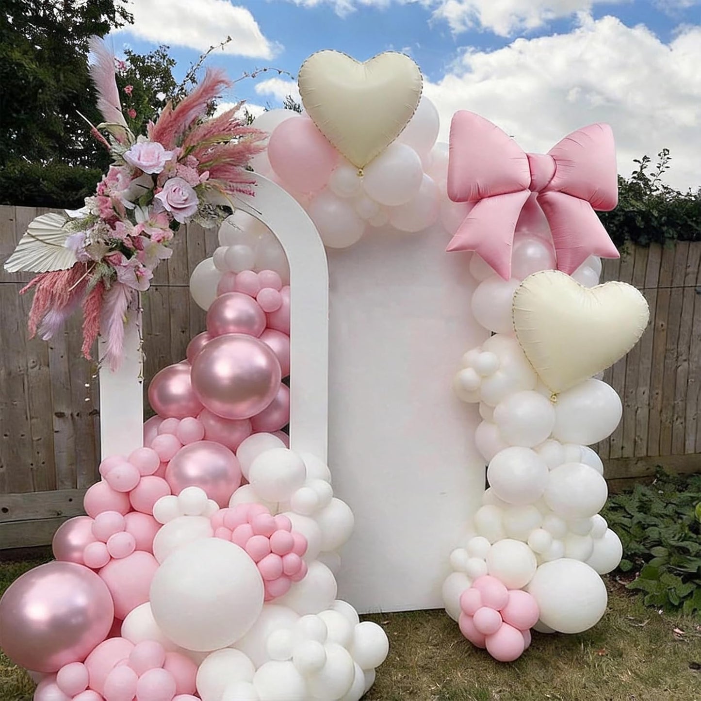 Black White Bow Balloons, 50 Pcs Pearl White Dot Printed Balloons with Black Bow and Cream Heart foil Balloon for Alternative Birthday Party Baby Shower Wedding Bachelorette Party Decorations