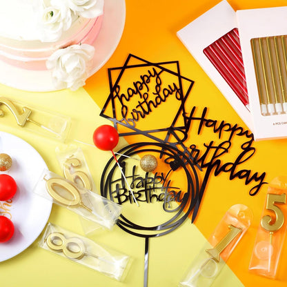 Yerliker 34 Pcs Happy Birthday Cake Toppers Decorations Birthday Candles DIY Cake Decor for Men Women Wedding Anniversary(Gold)