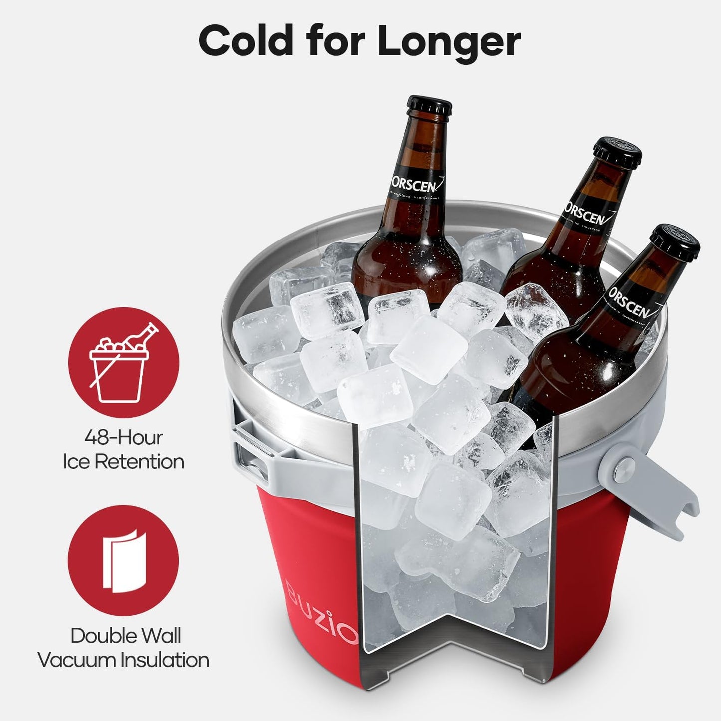 BUZIO 7 L Ice Bucket for Parties with Lid and Scoop & Tongs, Vacuum Insulated Stainless Steel Ice Buckets with Handle and Adjustable Shoulder Strap, Large Beverage Bucket for Cocktail Bar, Blue
