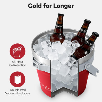 BUZIO 7 L Ice Bucket for Parties with Lid and Scoop & Tongs, Vacuum Insulated Stainless Steel Ice Buckets with Handle and Adjustable Shoulder Strap, Large Beverage Bucket for Cocktail Bar, Blue