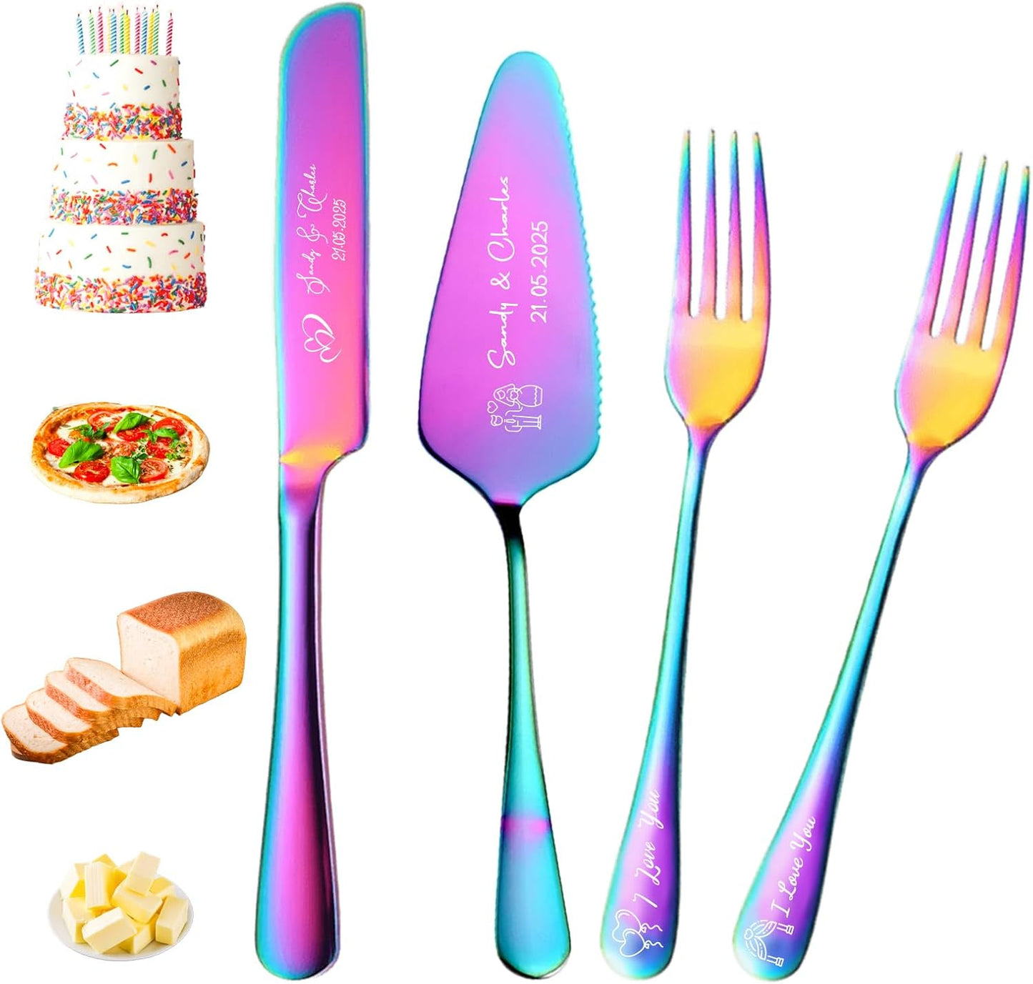 Personalized Cake Cutter Custom Wedding Cake Knife and Server Set Stainless Steel Cake Cutting Set Customize Gifts for Wedding Birthday (Black)