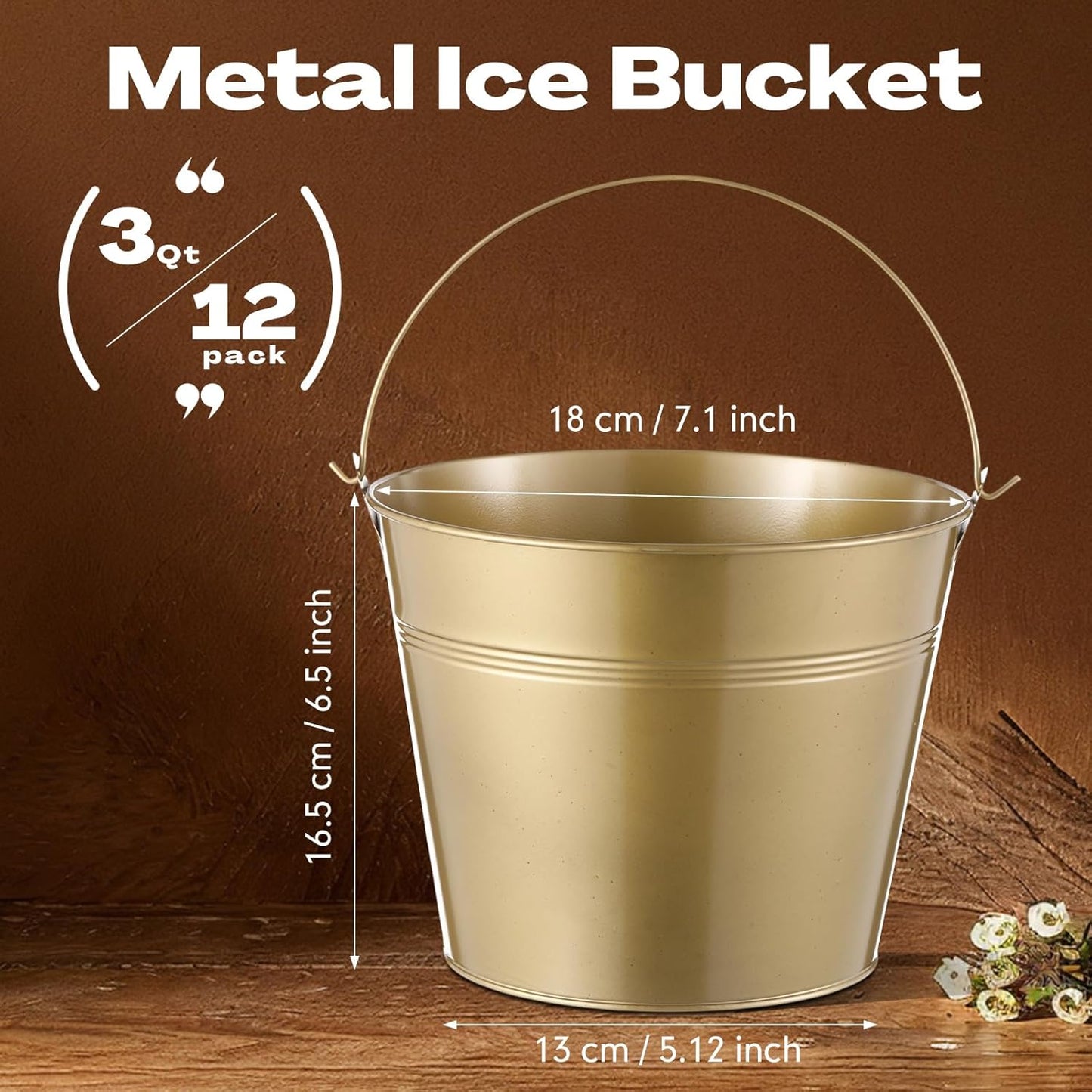 Didaey 24 Pcs Metal Beer Bucket Bulk Ice Bucket Ice Pails with Handle Champagne Soda Party Beverage Chiller for Summer Picnic Pool Wedding Party Supplies Wine Champagne Bar (7.1 x 6.5 x 5.1",Gold)