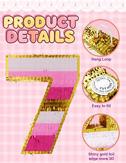 Number 5 Piñata with Stick, Blindfold & Confetti-Pink Piñata for Birthday Parties, Complete Party Game Set for Kids Girls-Gradient Pink Birthday Decor with Fillable Design(Small, 16.5 x 11.5 x 3 In)