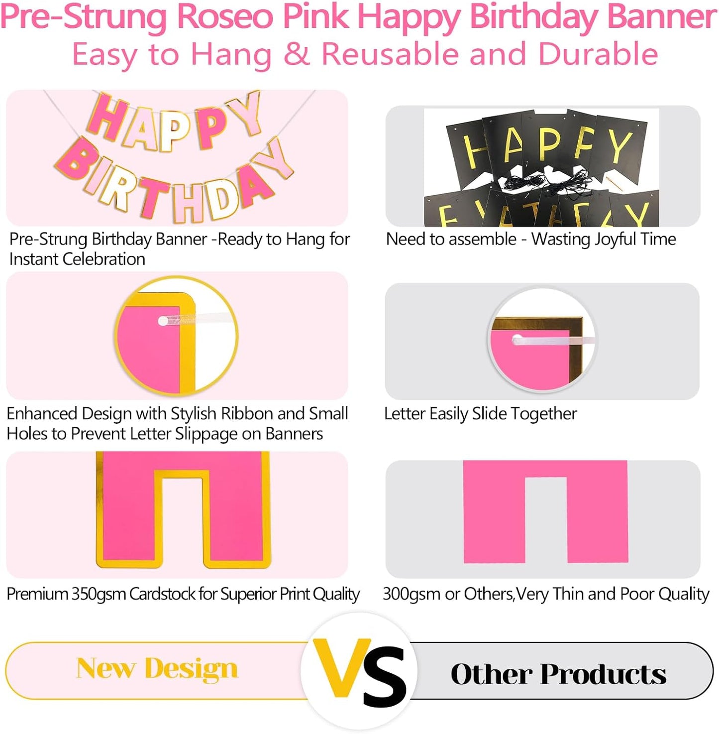 Happy Birthday Banner - 9ft Pre-Strung Happy Birthday Sign for Women, Men, Girls, Boys - No DIY Birthday Decorations & Party Supplies(Macaron)