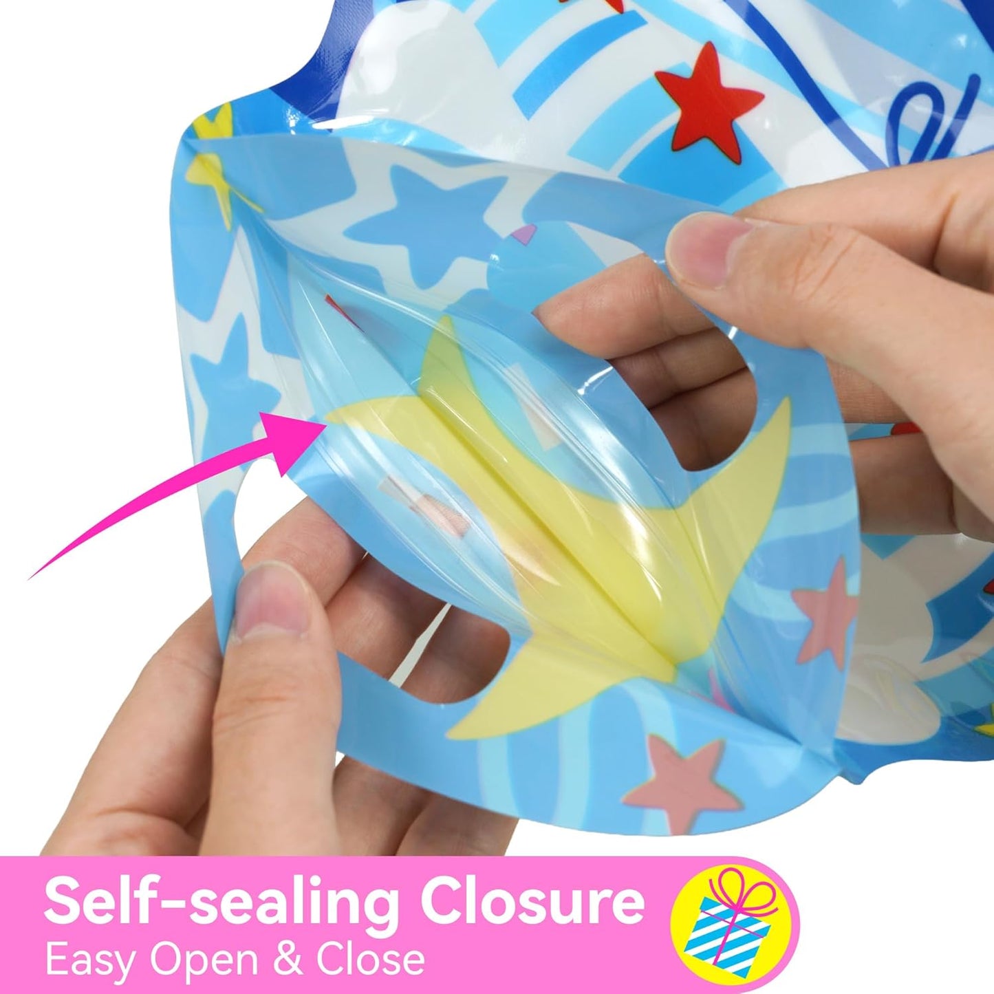 SUNCOLOR Birthday Party Favor Bags, 32 Pack Goodie Bags with Handles, 9.8 x6.7 inches, Pink Blue Yellow White Gift Bags for Kids Parties, Celebrations