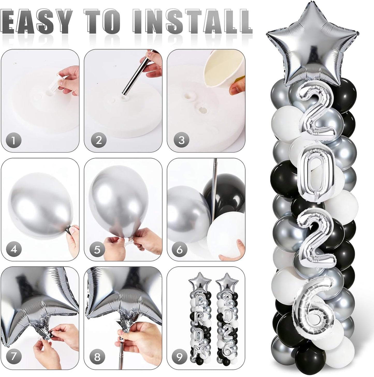 2 Sets Graduation Balloon Column Stand Kits with Balloons 2026 Grad Themed Decoration Navy Blue Balloon Tower Stand Kit for Grad High School & College Celebration Party Decor