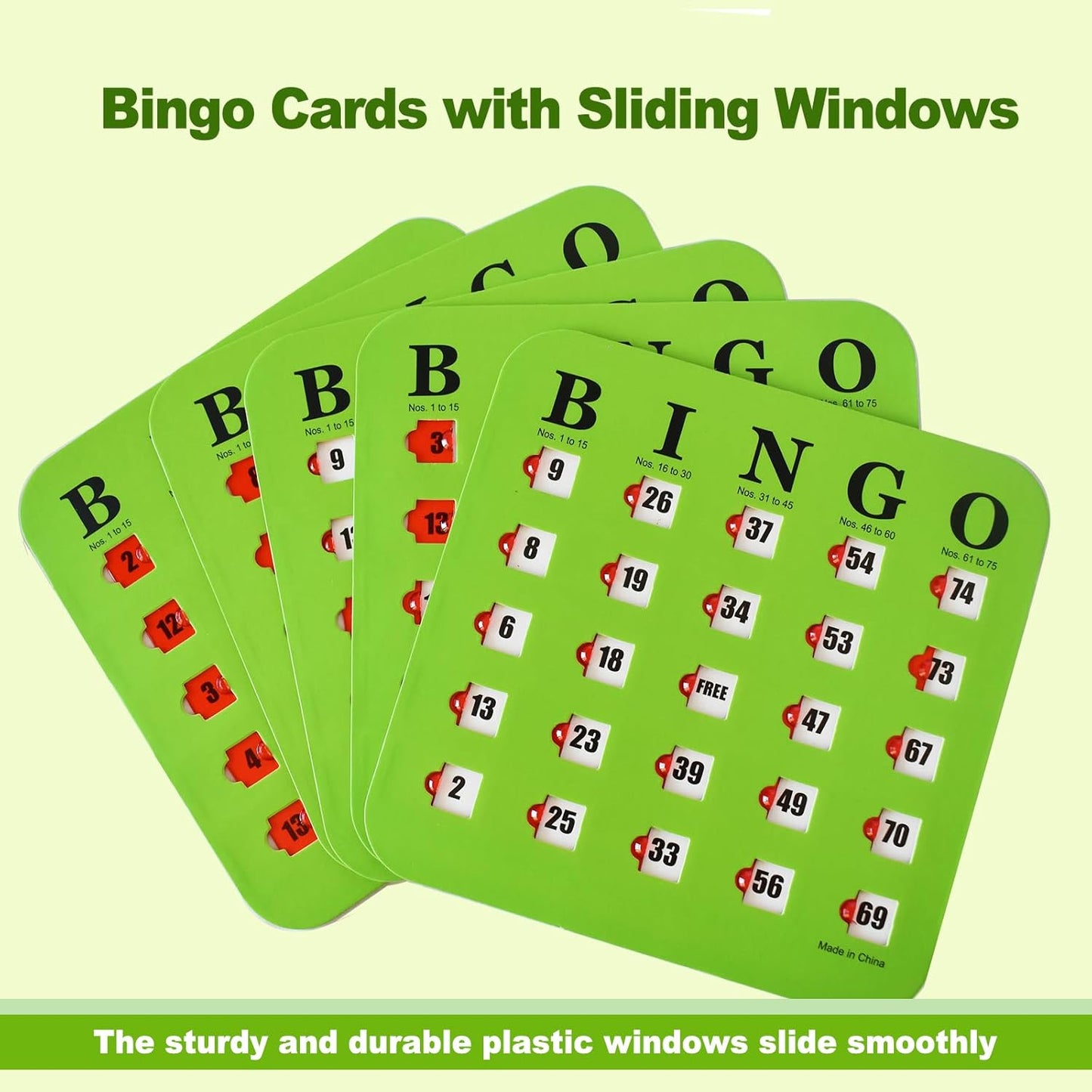 Yuanhe Bingo Cards with Sliding Windows - Reusable Travel Bingo Game Cards Bulk, 25 Pack, Green