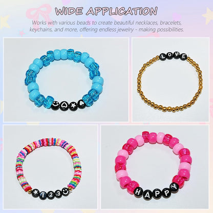 Amaney 1400pcs Glow Letter Beads, Heart Beads Whit Elastic Beading Cord,4x7mm Round Acrylic Alphabet Beads for Friend Bracelet Jewelry Making