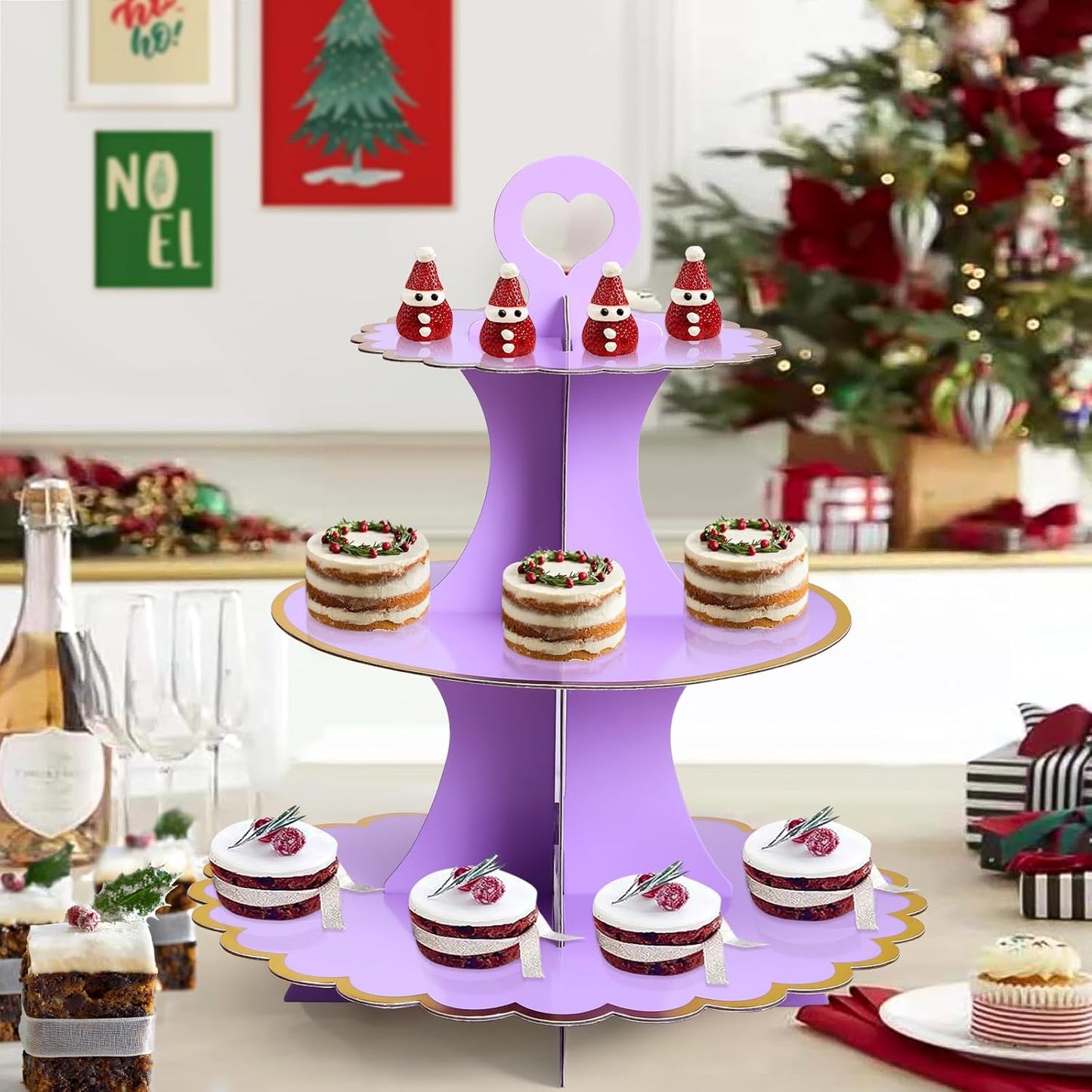 Soleebee 3-Tier Cupcake Stand, Cardboard Cupcake Tower, Cup Cake Stand Tower for Birthday Wedding Party Decoration, Cupcake Tier Stand Desserts Display 1 Set (Purple Gold)
