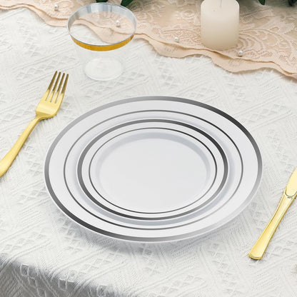 AOZITA 200 PCS White Plastic Plates, Premium Heavy Duty Disposable Plates for Party, 100 Dinner Plates & 100 Salad Dessert Plates, Sturdy Hard Plastic Dinnerware for Wedding, Events