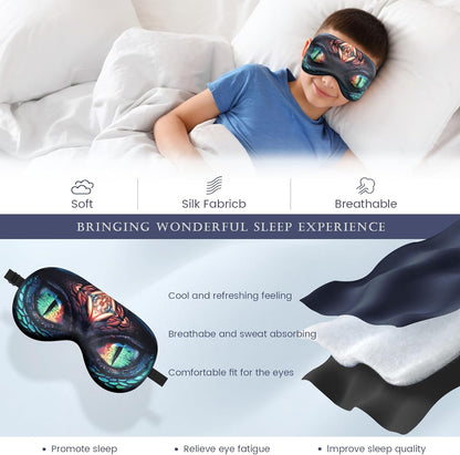 2 Pcs Sleep Mask for Kids Boys, Silk Eye Covers for Sleeping, Adjustable Strap & Light Blocking Design, Adult Children's Bedtime Blindfold for Travel and Home Use (Funny Eye)