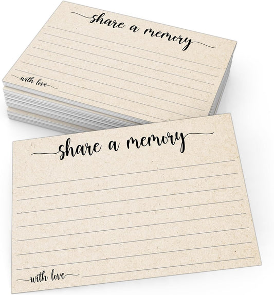 321Done Share a Memory Cards for Celebration of Life, Funerals, Birthdays, Anniversaries, Pack of 50 Tan 4x6 Favorite Memory Note Cards, Funeral Favors for Guests, Guestbook Alternative, Made in USA