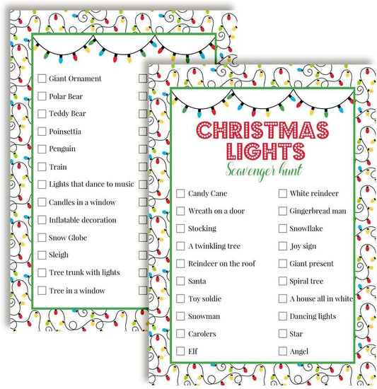 Ugly Sweater Scavenger Hunt Christmas Party Game Cards 10 Pack 5x7 Double Sided Fill-In Holiday Activity, Fun Festive Game for Kids & Adults, Made in USA by Amanda Creation
