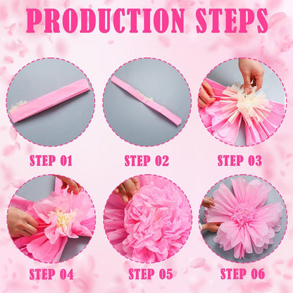 Giegxin 20 Pcs 31.5'', 23.6'', 11.8'', 9.8'' Pink Giant Paper Flower Boho Large Tissue Flower for Wall Pink Pom Pom Floral Decoration for Wall Wedding Bridal Shower Classroom Tea Party Birthday Decor