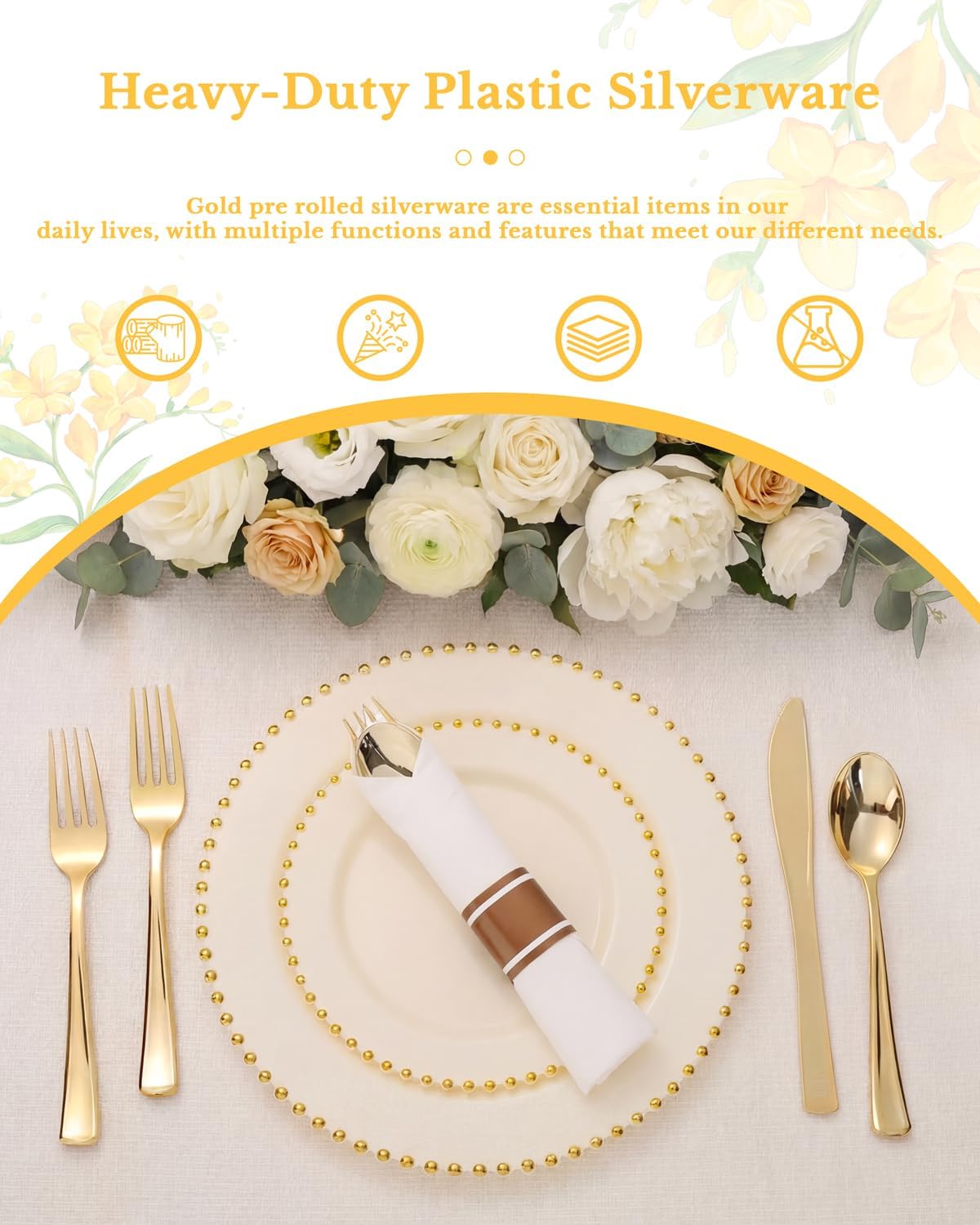 Supernal 240 Silver Plastic Silverware Set - 60 Sets Pre Rolled Napkins with Cutlery - Mirror Polished Real Look Disposable Silver Utensils- Elegant Heavy Duty Flatware for Weddings & Catering