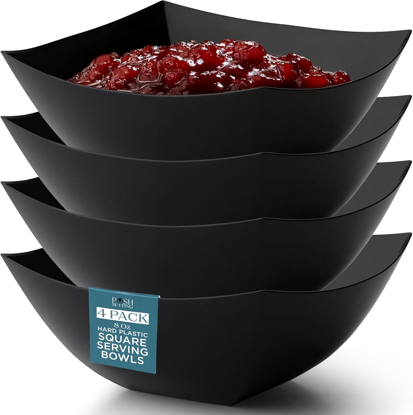 Posh Setting - Clear Plastic Serving Bowls for Party (8oz - 4 Pack) Square, Disposable, Salad & Fruit Bowls for Party Table, Candy Containers for Candy Buffet