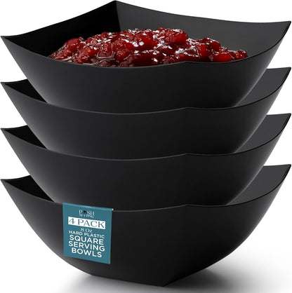 Posh Setting - Clear Plastic Serving Bowls for Party (8oz - 4 Pack) Square, Disposable, Salad & Fruit Bowls for Party Table, Candy Containers for Candy Buffet