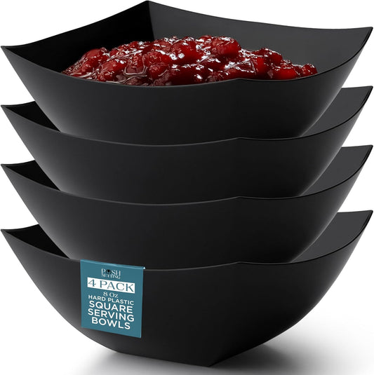 Posh Setting - Clear Plastic Serving Bowls for Party (8oz - 4 Pack) Square, Disposable, Salad & Fruit Bowls for Party Table, Candy Containers for Candy Buffet