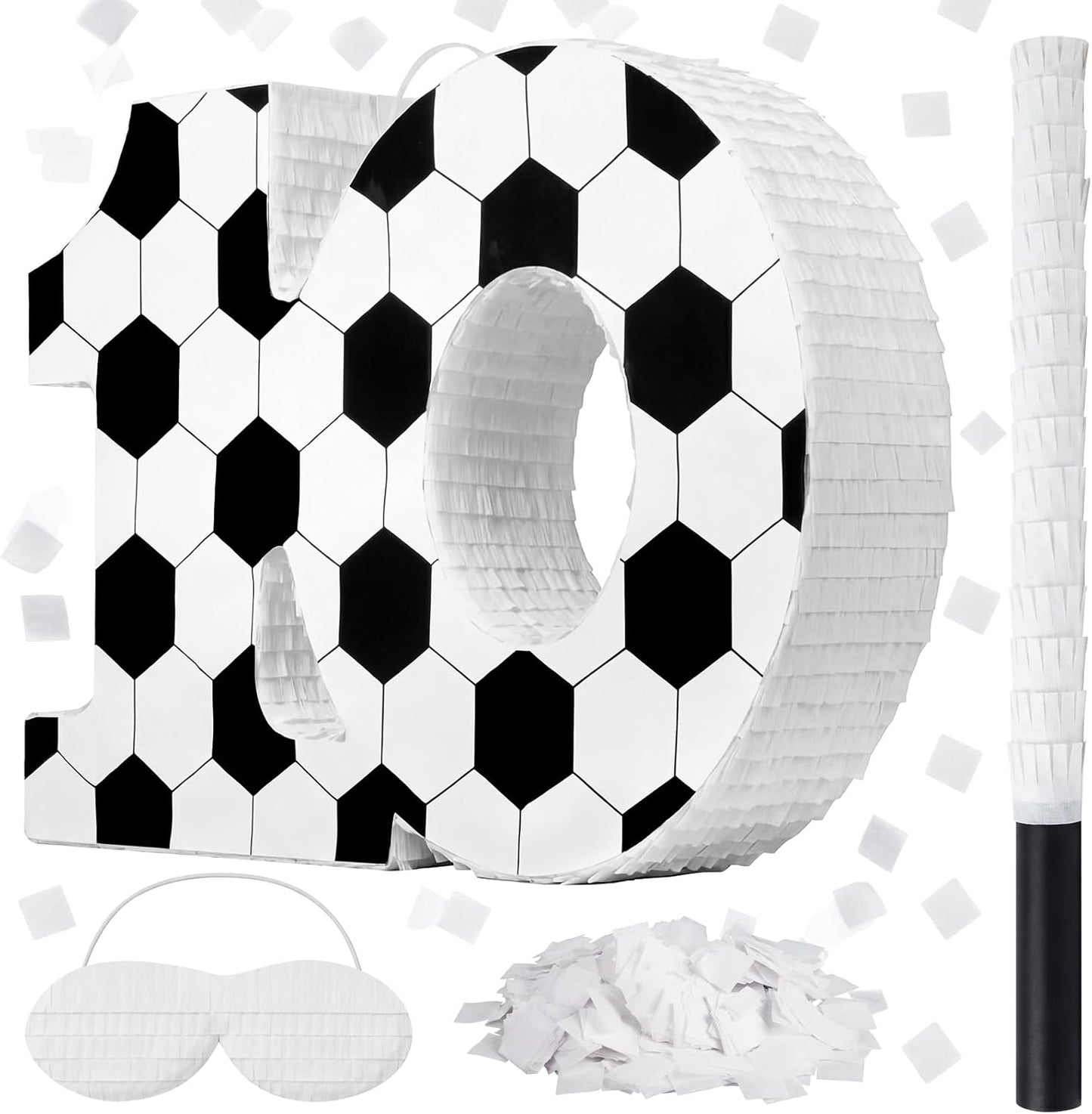 Gemscream Number 9 Soccer Piñata Bundle with Blindfold and Stick Small Piñata Party Decoration for Mexican Fiesta Cinco De Mayo School Anniversary Football Party Celebration Gift 15.75 x 11 x 2.8 in
