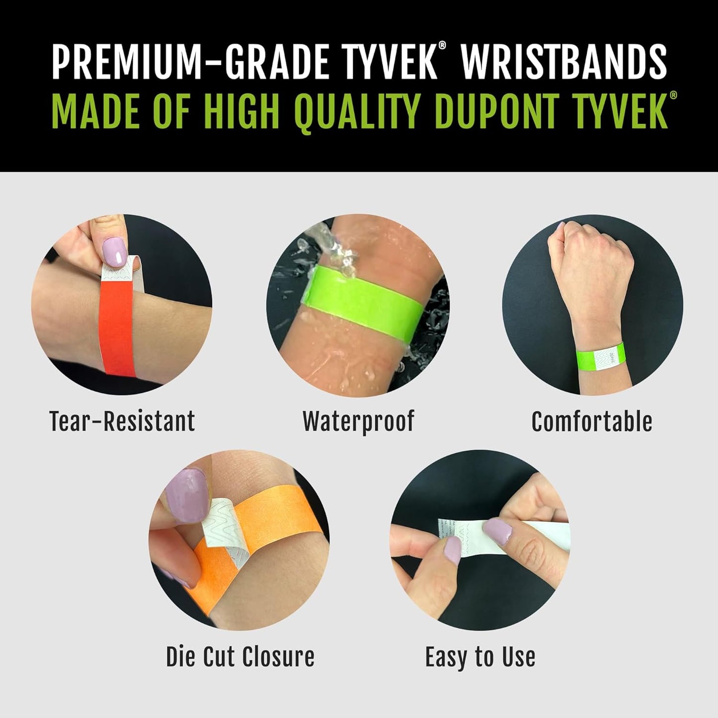 200 WristCo Tyvek Wristbands VIP Star Variety Pack - ¾” x 10”- Waterproof Recyclable Comfortable Tear Resistant Paper Bracelets Wrist Bands for Events Concert Festival Admission Party