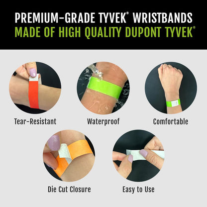 200 WristCo Neon Red Tyvek Wristbands for Events Tamper-Proof Design & Fluorescent Color Prevent Reuse Premium-Grade Bracelets for Hospital & Medical ID, Party & VIP Identification