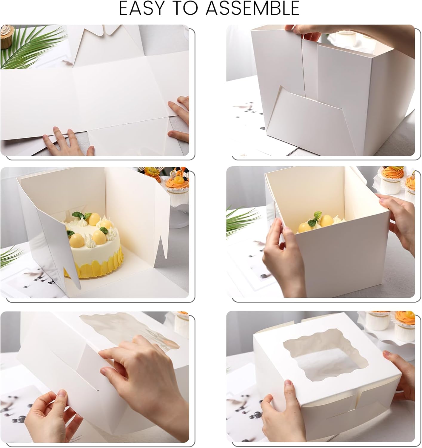 VGOODALL 2PCS Cake Boxes with Window, 8 x 8 x 8 Inches White Bakery Boxes Square Cardboard Cake Containers for Birthday Party Wedding…