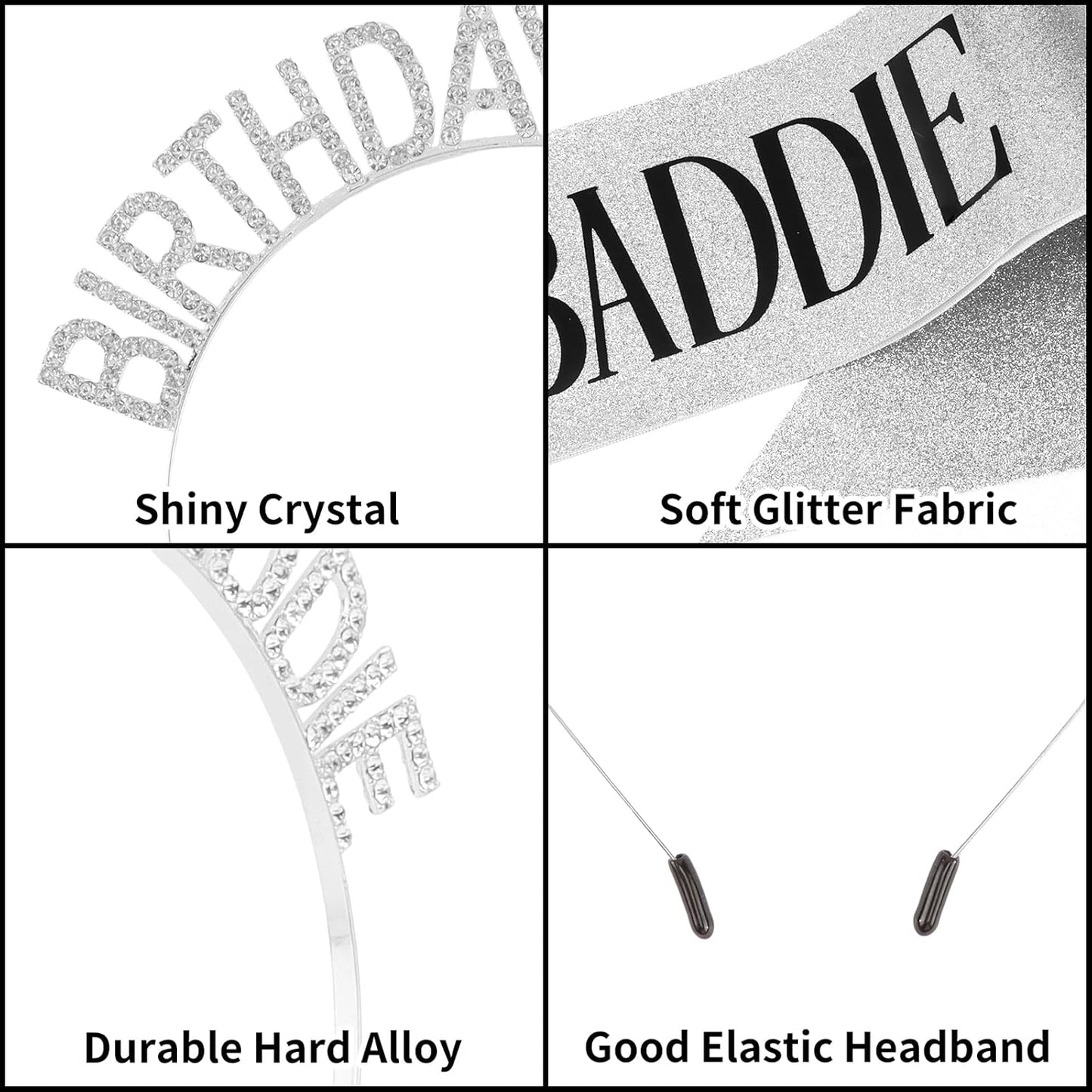 Aprince Birthday Baddie Sash and Tiara Crown for Women Girls Black Gold Happy Birthday Headband Accessiores Party Decorations