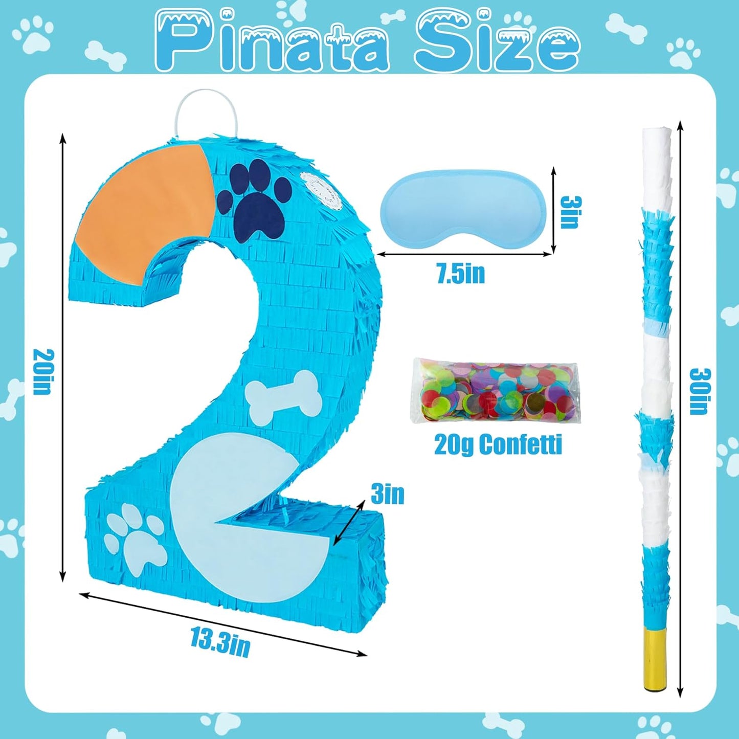 PCFING 20 Inch Dog Paw Number 1 Piñata with 30 Inch Piñata Stick Blindfold Confetti for Boy Girl Adults Birthday Party Decorations, Anniversary Celebration, Fiesta