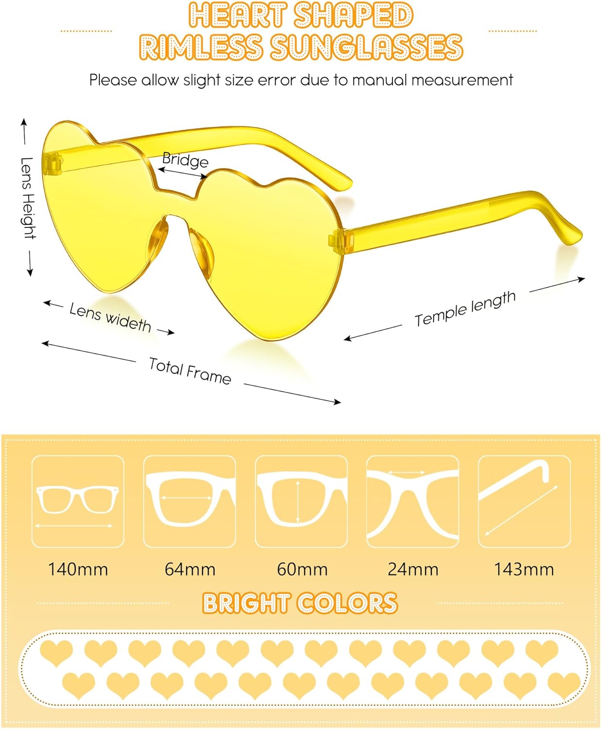 Frienda 20 Pairs Heart Shaped Sunglasses Rimless Candy Color Glasses for Women Men Party Favor
