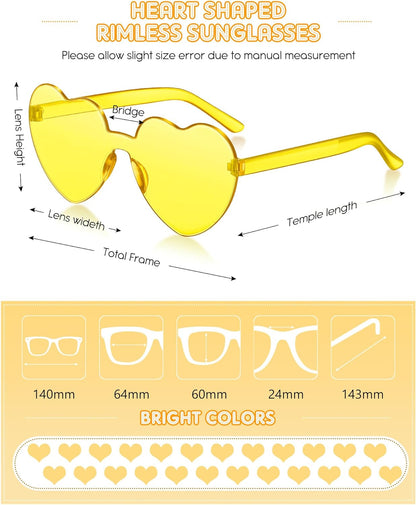 Frienda 20 Pairs Heart Shaped Sunglasses Rimless Candy Color Glasses for Women Men Party Favor