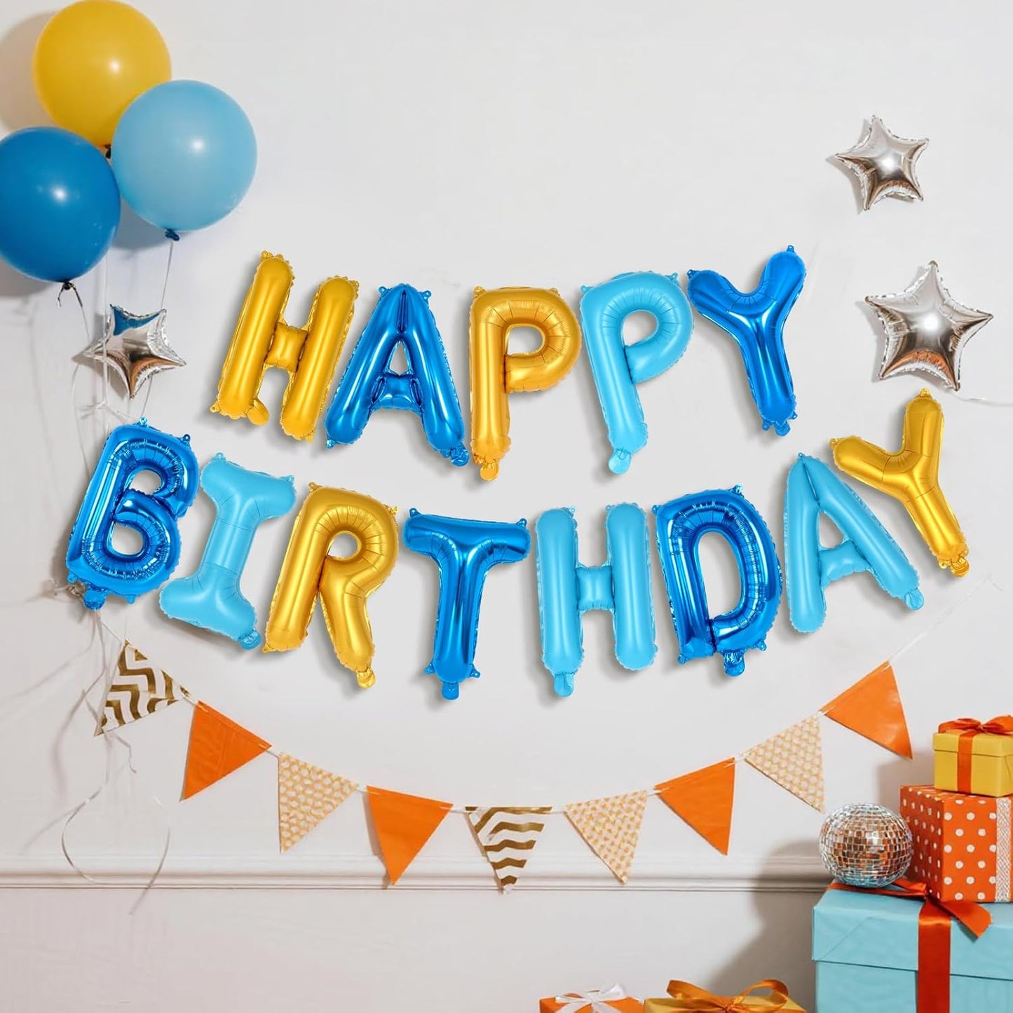 Happy Birthday Balloons Banner, Foil Balloon Personalized Name Letters Balloons Sign Birthday Party Decorations for Women Men Boys Girls Cream