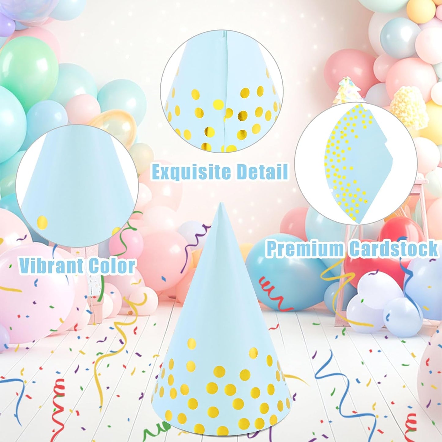 CANREVEL Party Hats for Adults, Birthday Party Headwear Supplies, Cone Hats Bulk for Women Men
