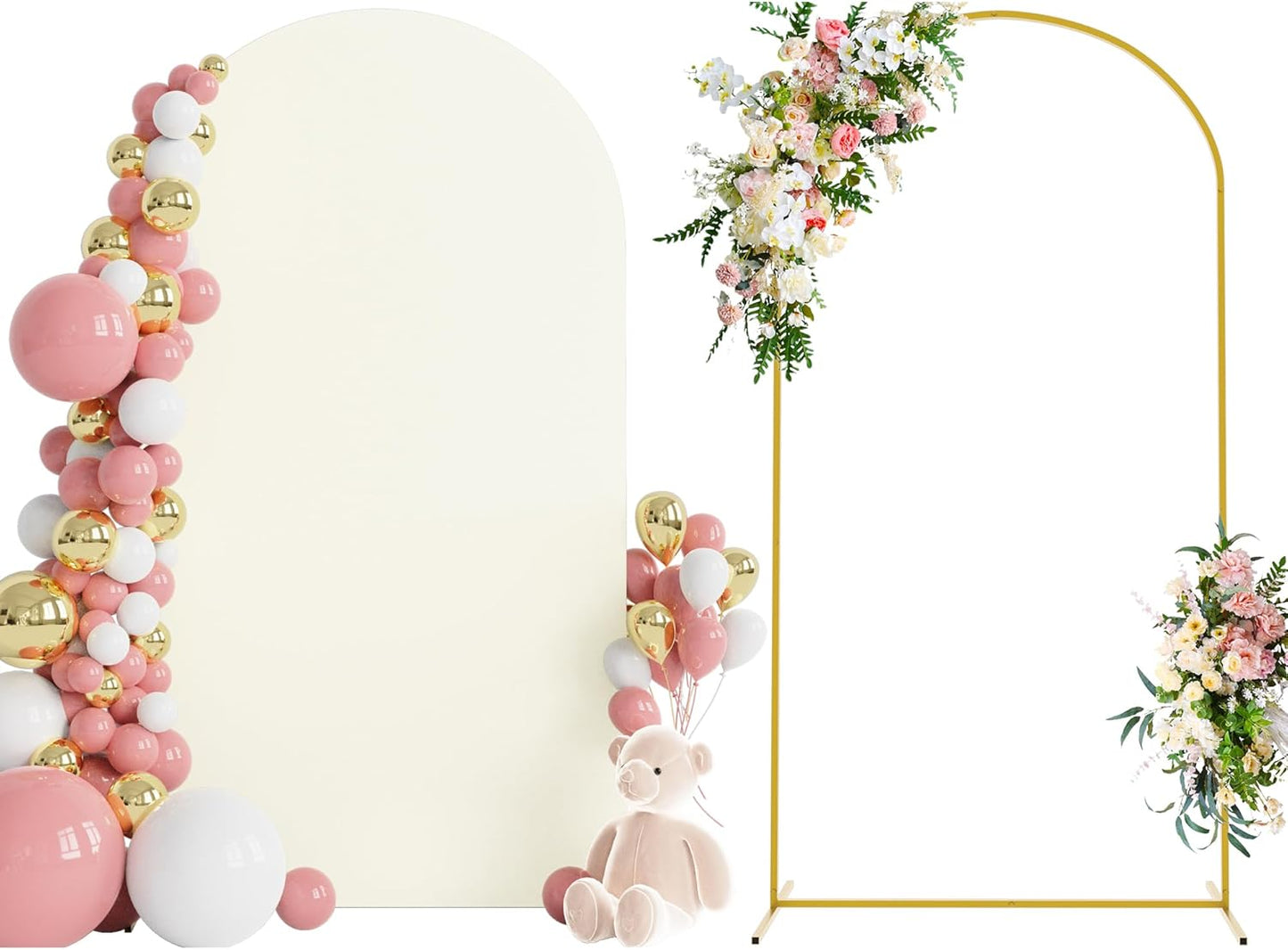 Wokceer 7.2 FT Wedding Arch Backdrop Stand and White Arch Cover, Metal Arch Stand with Arch Stand Cover for Birthday Party Wedding Ceremony Bridal Baby Shower Event Decor