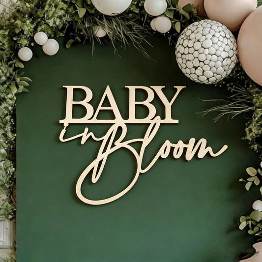 Wooden Baby in Bloom Sign for Backdrop,Floral Theme Welcome Babies Wall Sign for Baby Shower Birthday Party Balloon Arch Decoration