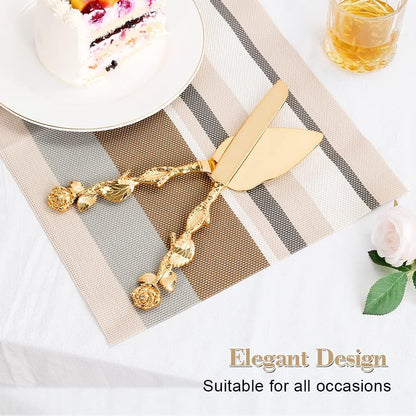 Cake Cutting Set for Wedding, Personalized Gold Cake Knife and Server Set, Custom Cake Serving Set, Engraved Pastry Pie Server Cake Pizza Cutter, Birthday Bridal Gift (F-Classic)